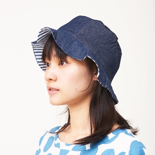 <全新> a la sha 牛仔條紋 雙面設計 漁夫帽👒 - 深藍/藍白條紋