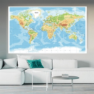 225 * 150cm 世界地圖 Mercator 投影無紡布帆布畫大海報牆面裝飾學校用品高品質