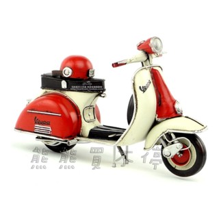 [在臺現貨/精緻款] 偉士牌 Vespa 復古腳踏機車 1965年 義大利 紅色頭盔+備胎 鐵製摩托車模型
