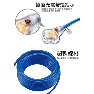 熱賣 臺灣製 太星電工 附燈動力軟線 2P 3插座過載自動斷電 5M 10M 15M 延長線【CF-03A-41261】