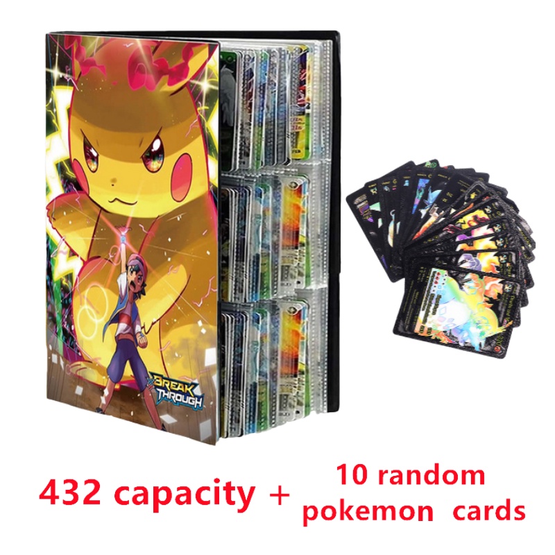 神奇寶貝皮卡丘卡冊 9口袋可裝432 卡片 寶可夢相冊書 動漫遊戲卡片收藏夾 包含10閃卡