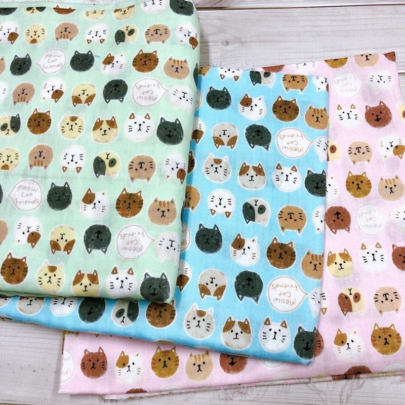 豬豬日本拼布 可愛 貓咪 二重紗二層紗布料材質 棉布料材質