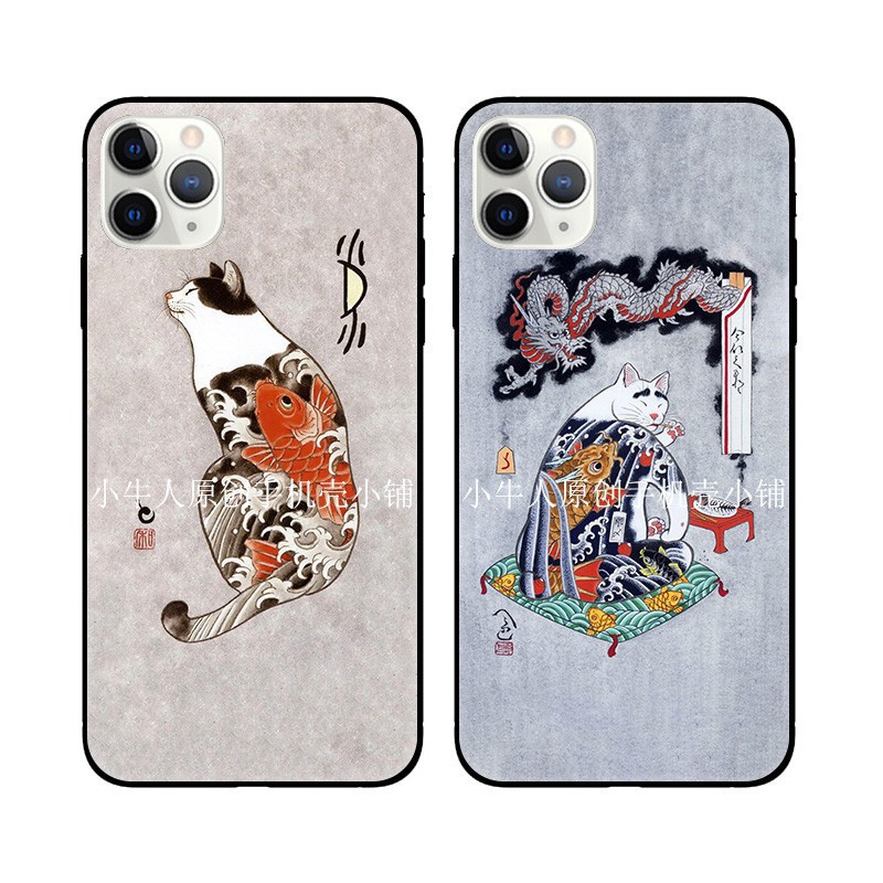 現貨適用於 日系和風浮世繪紋身貓情侶iphone11pro Max手機殼蘋果11pro保護套 蝦皮購物
