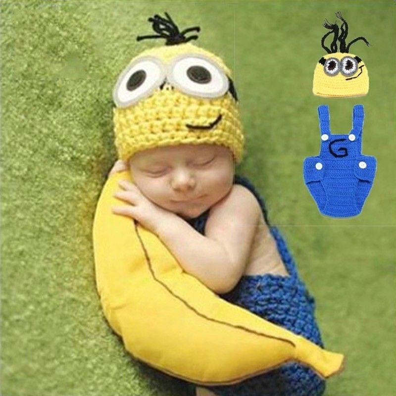 嬰兒攝影套裝 新生嬰兒攝影衣服寶寶百天滿月拍照服裝飾影樓照相小黃人造型道具