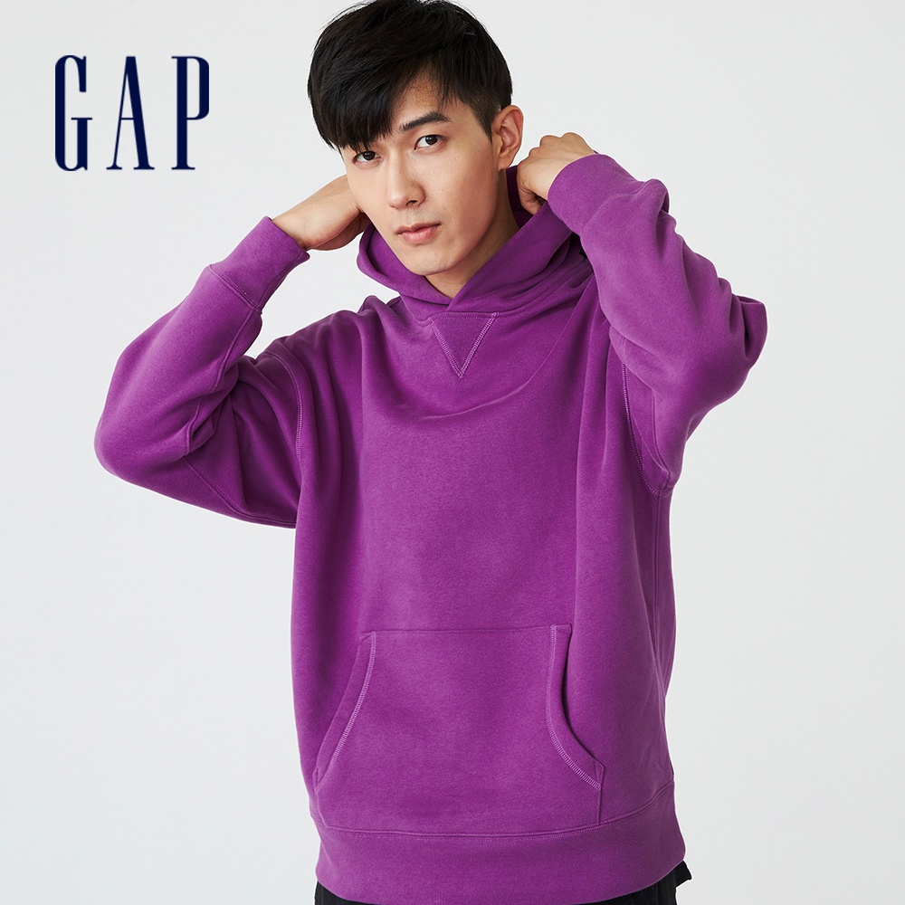 Gap 男女同款 簡約素色帽T 碳素軟磨系列-紫色(627533)