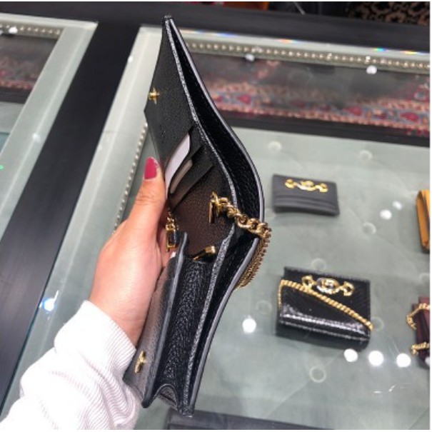 全新正品Gucci古馳Zumi mini鏈條錢包零錢鏈條包美式鏈式皮革卡夾黑色 