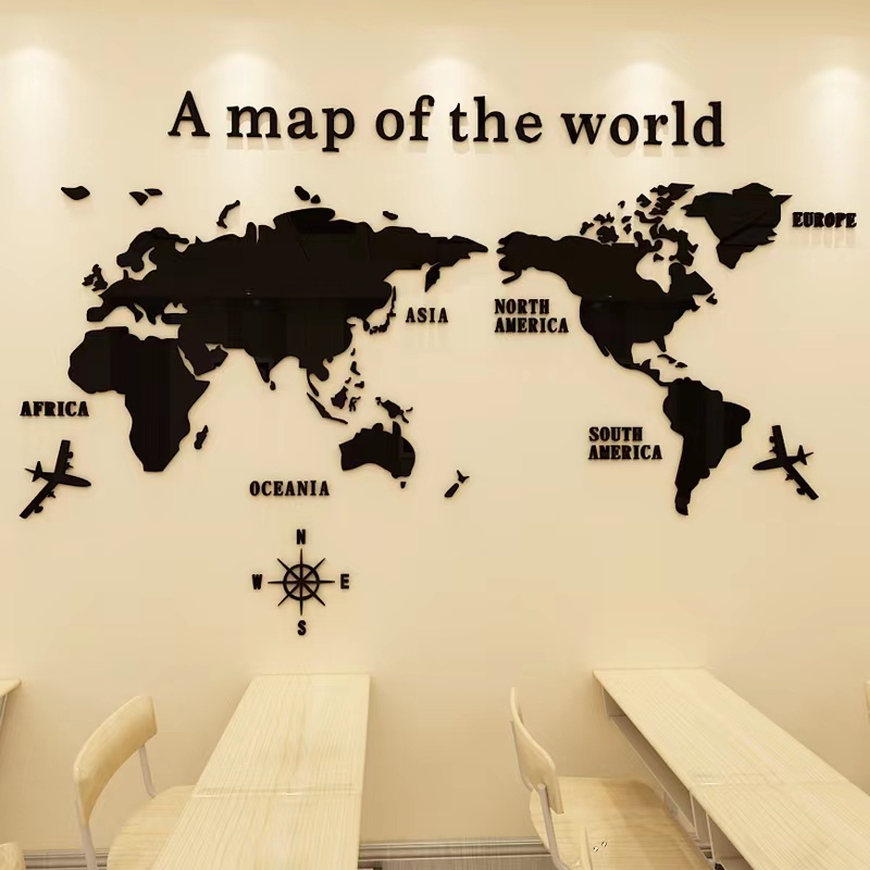 大尺寸 3D壓克力壁貼世界地圖立體牆貼 辦公室勵志背景房間裝飾世界地圖牆貼（L尺寸宅配）
