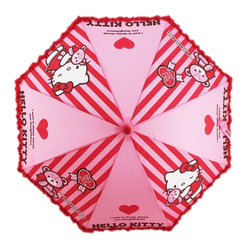 正版現貨Hello Kitty 童傘 蕾絲緞帶 條紋 兒童 雨傘 安全開傘設計 幼兒園 凱蒂貓 雨具 三麗鷗