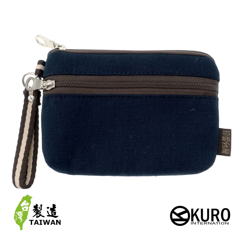 KURO-SHOP台灣製造 深藍色帆布 雙層  零錢包 鑰匙包 名片包