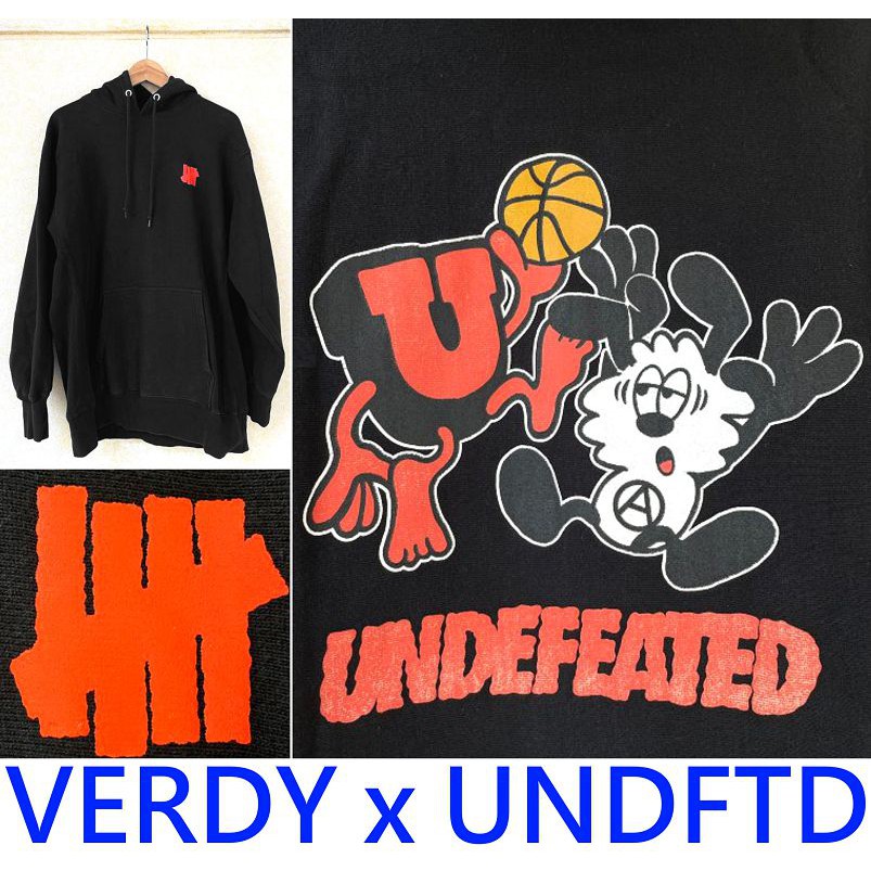 BLACK近全新VERDY x UNDEFEATED原宿日限定UNDFTD籃球人VICK連帽長T帽T