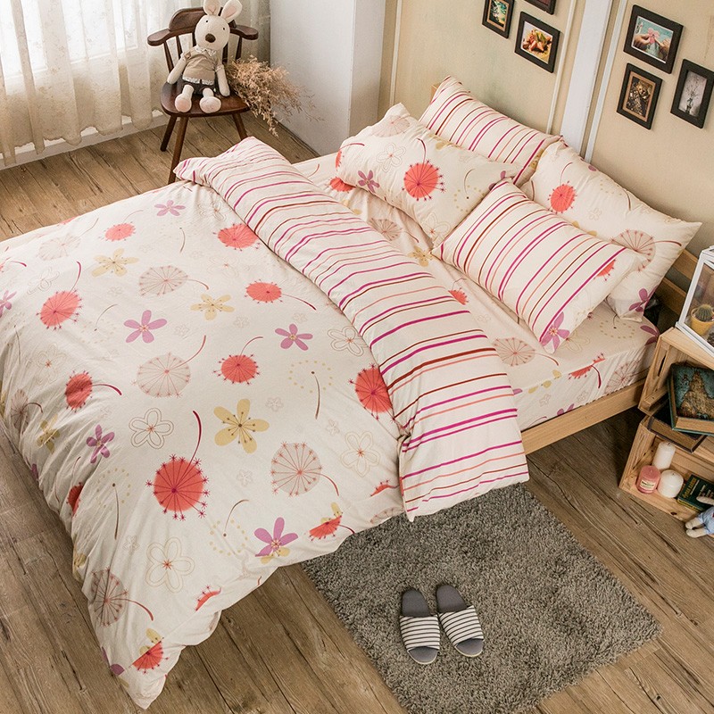 戀家小舖 台灣製床包 雙人床包 薄被套 輕盈粉 100%純棉 床包被套組 含枕套