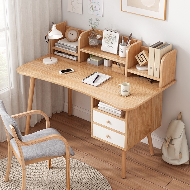 新款™❣⊙學生學習書桌書架組合實木寫字桌家用電腦桌臥室租房簡約辦公桌子