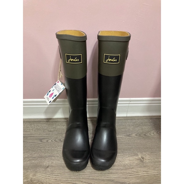 Miolla 英國品牌Joules 黑底棕拼色高筒雨鞋/雨靴