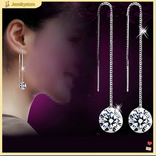 Jsm1_女士方晶鋯石鍍銀吊墜長鏈線耳環首飾