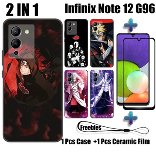2 合 1 Naruto 手機殼帶鋼化玻璃,適用於 Infinix Note 12 G96 手機殼和曲面陶瓷螢幕保護膜