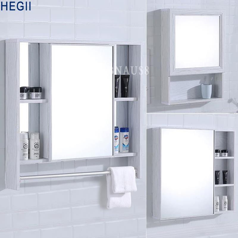 北歐太空鋁掛墻式鏡柜廁所洗手間浴室鏡子梳妝儲物壁掛鏡箱智能燈陶之家衛浴