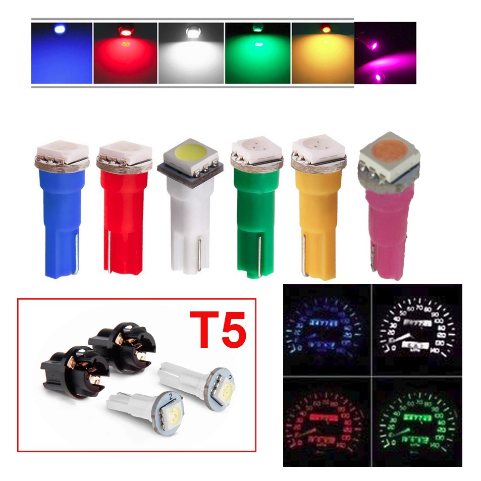 2顆 汽車LED 儀表燈 T5 5050 1SMD 指示燈 12V 6色 附燈座