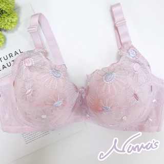 【露娜斯Nunas】小花刺繡月牙包覆拉提集中軟襯 E-G大罩杯 內衣 U3319 臺灣製 淡粉 咖啡