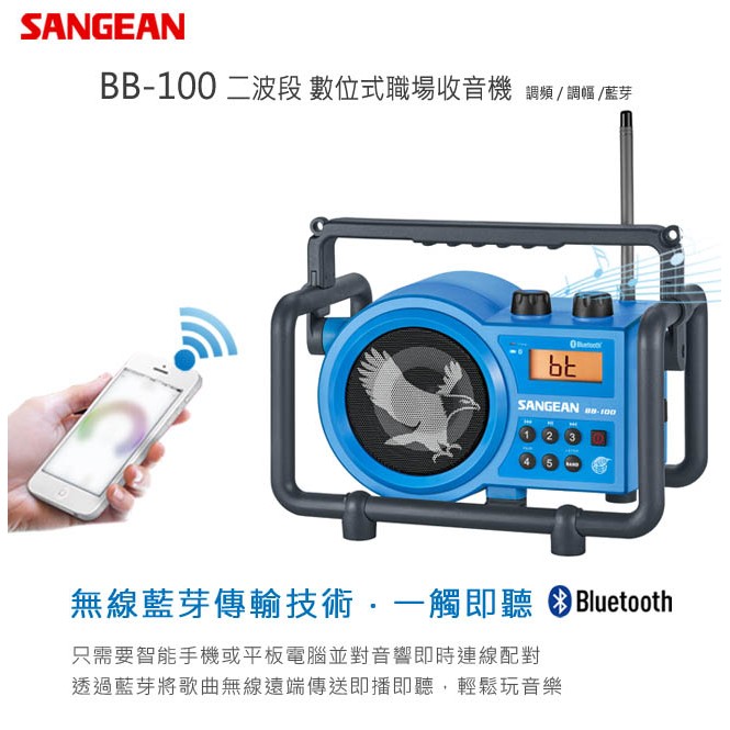 (TOP 3C家電館)SANGEAN BB-100二波段 藍芽數位式職場收音機BB100公司貨(實體店面)