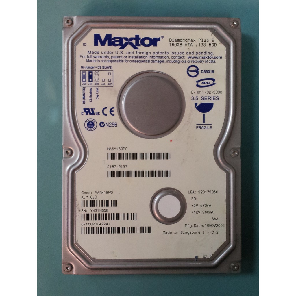 檢測不良 Maxtor 3.5吋 160GB(160G/163.9GB) IDE介面硬碟 6Y160P0 [A103]