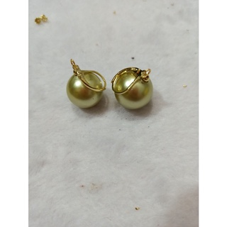 AAA 16mm 圓形南海仁貝殼珍珠耳環 14k 填充金