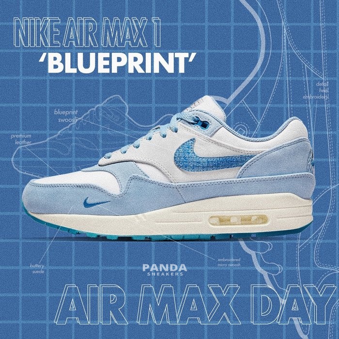 Nike Air Max 1 Premium Blueprint DR0448-100 氣墊 淺藍