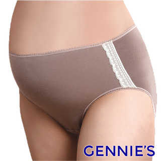 【Gennies 奇妮】咖啡紗蕾絲花邊孕婦中腰內褲-摩卡可可(GB35)
