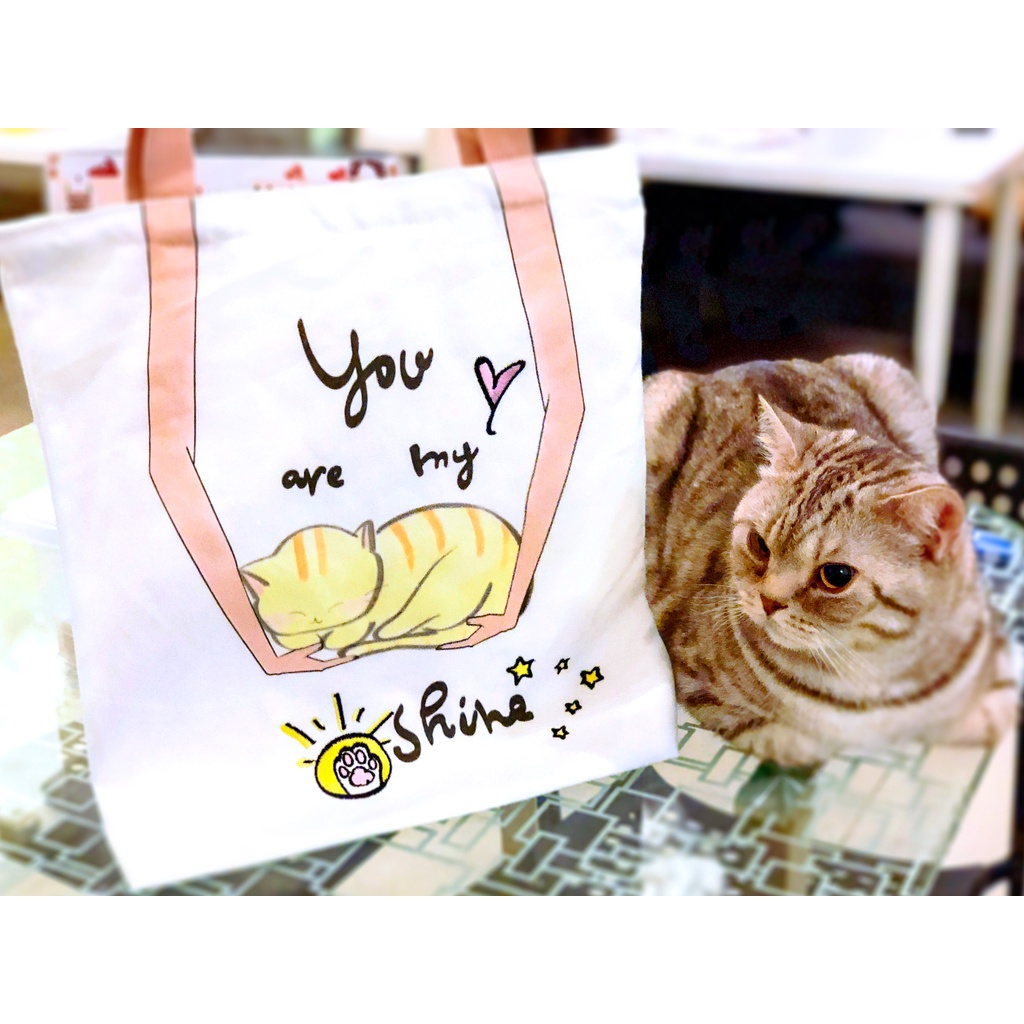 刺繡熟睡黃貓帆布托特包MY SUNSHINE EMBROIDERY CANVAS TOTE BAG YELLOW CAT