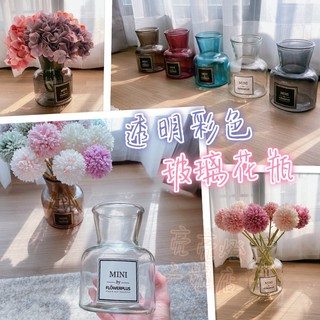 臺灣現貨 🌹透明彩色玻璃花瓶 簡約 透明瓶 質感花瓶 水培花器 插花擺件 玻璃花瓶 擺拍 復古小瓶子 歐風