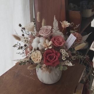 永生花+乾燥花|秋日莓果復古永生玫瑰盆花 祝賀禮物 生日禮物 開幕禮 喬遷花禮 永生盆花 乾燥盆花