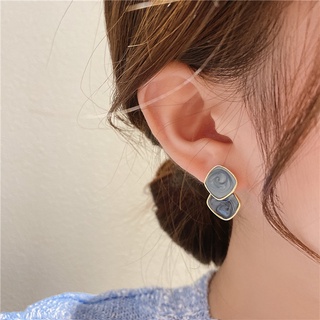 Love2Self E391 S925銀針 韓國東大門 新款撞色簡約拼接方塊耳環 耳夾 夾式耳環