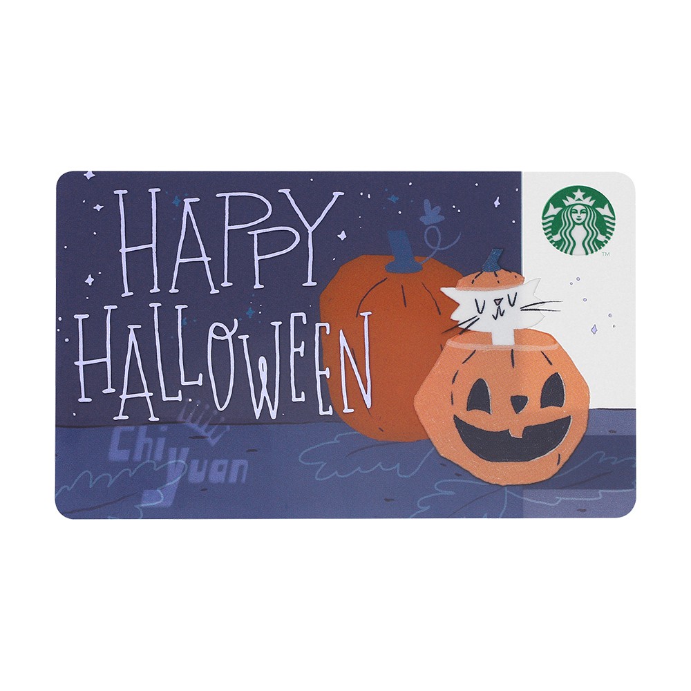 Starbucks 日本星巴克 2018 Happy Halloween 萬聖節 隨行卡 (不含卡套) 南瓜 貓 白貓