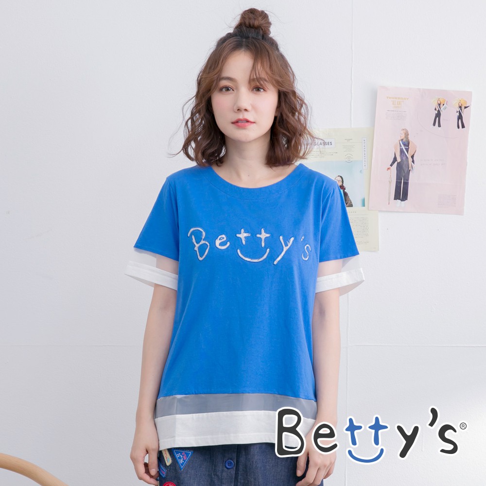 betty’s貝蒂思(01)網紗拼接字母T-shirt(寶藍)