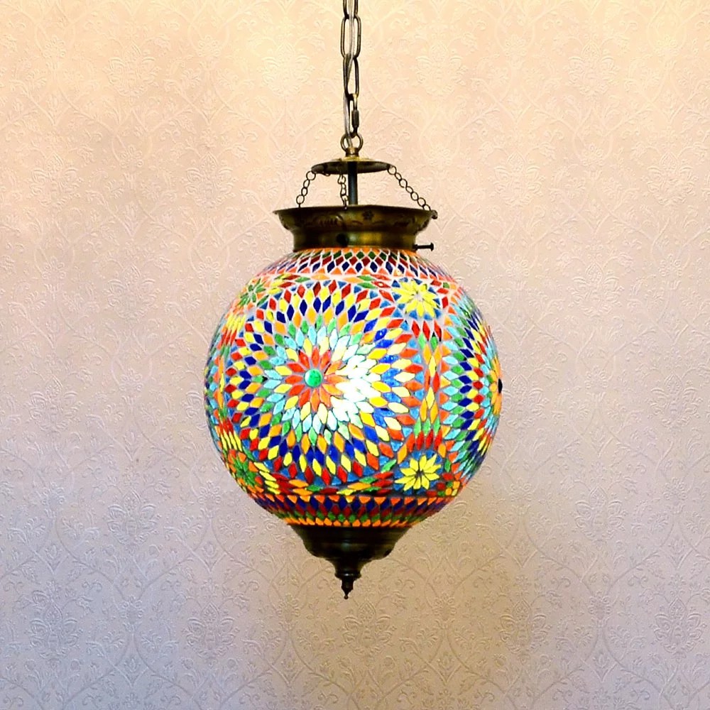 【DREAM LIGHTS】印度風情馬賽克圓球形河豚彩繪鑲嵌吊燈 0D00184