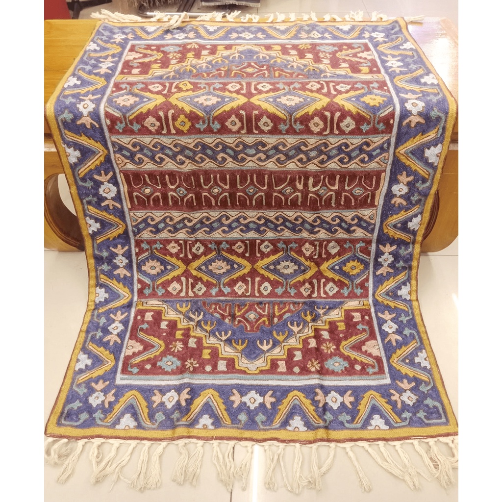 神殿｜印度喀什米爾 純手工蠶絲 立體鎖鏈刺繡編織地毯 寶石幾何圖樣設計