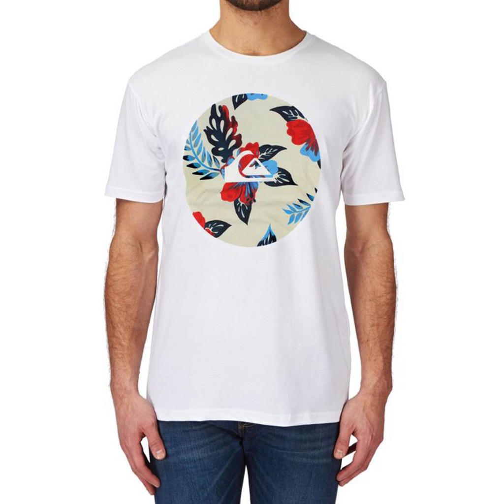 美國百分百【Quiksilver】閃銀 T恤 T-shirt 短袖 衝浪 潮流 logo 扶桑花 白色 S號 G676