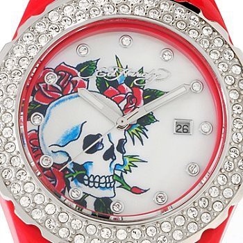 Ed Hardy 全新正品 紅色手錶 施華洛世奇水鑽 骷髏 玫瑰