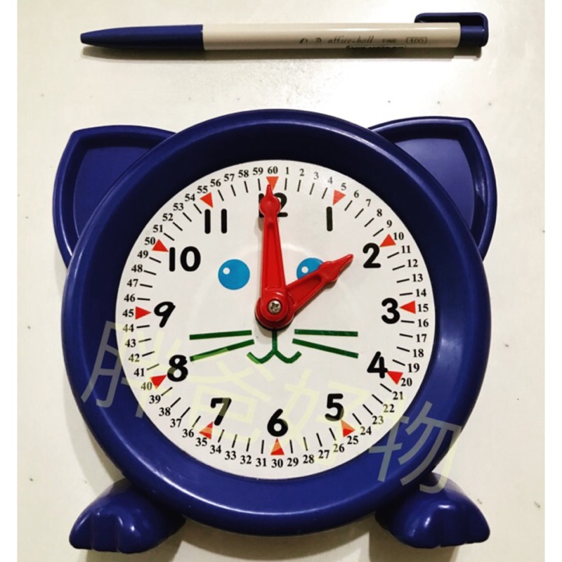 ［胖爸好物］藍色小貓 貓咪時鐘 背面有齒輪 數學教具 數字 益智玩具 認識時間 分鐘