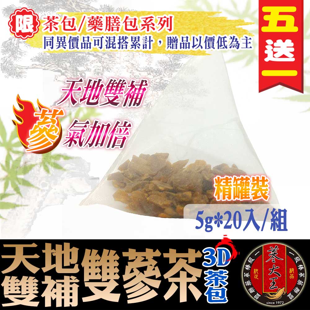 【蔘大王】雙補氣雙蔘茶(5gX20包/罐) 天地雙補/高麗蔘茶+花旗蔘茶/補氣滋補/草本茶包《HA042》