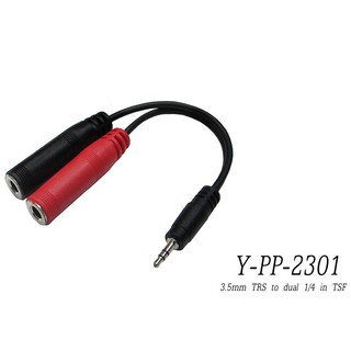 Stander Y-PP-2301 台製立體聲 3.5mm 公頭轉 6.3mm 左右音源訊號分接線 [唐尼樂器]