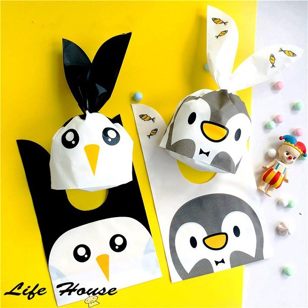 兔耳朵袋-10入 50入小款 兔耳綁帶  企鵝圖案包裝袋 烘焙包裝袋- -禮品包裝袋 兒童生日糖果袋 小禮物包裝袋