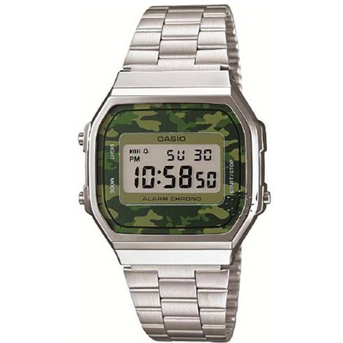 【CASIO】回到未來方款經典電子錶-銀X迷彩綠(A-168WEC-3)正版宏崑公司貨