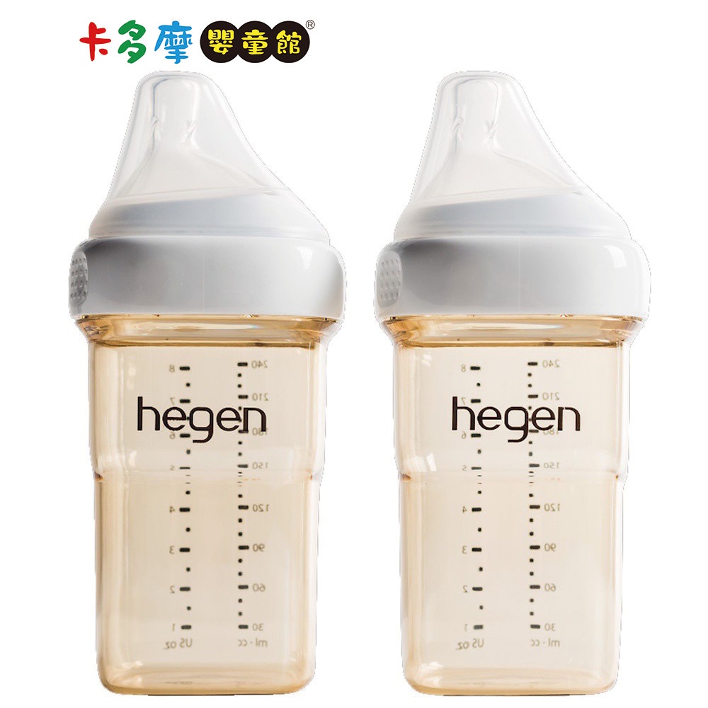 【hegen】金色奇蹟PPSU多功能方圓型寬口奶瓶 240ml 雙瓶組 防脹氣 擬乳奶嘴 3-6M適用 新生兒｜卡多摩