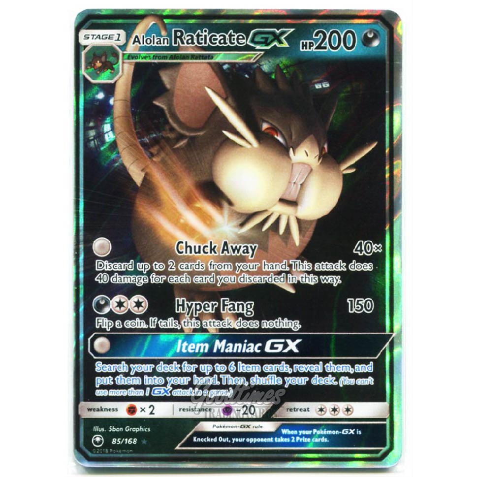 美版英文Pokemon TCG 神奇寶貝SM 遊戲卡Raticate GX 阿羅拉拉達85/168 RR | 蝦皮購物
