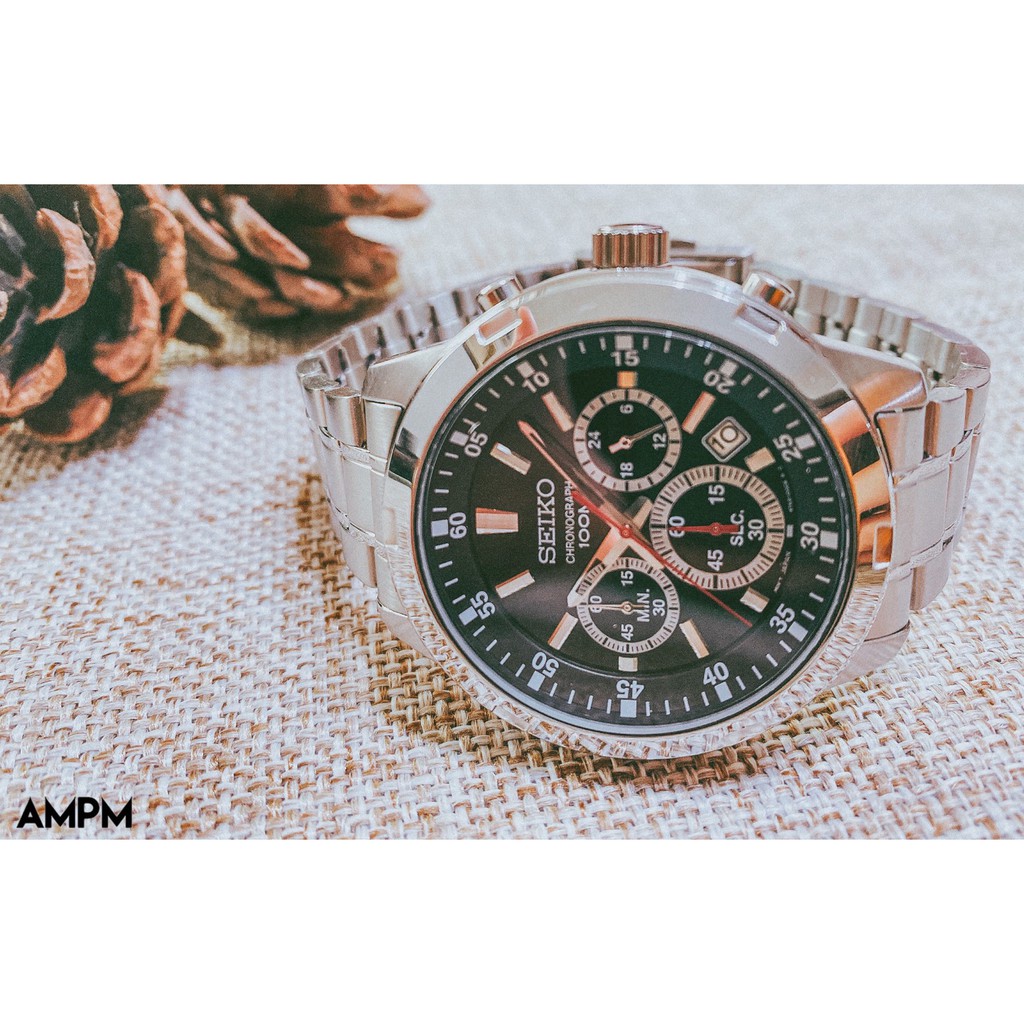 全新 現貨 SEIKO SKS605P1 精工錶 43mm 三眼計時 黑面盤 鋼錶帶 男錶女錶
