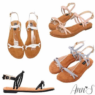 Ann’S 水洗牛皮-雙扭結寬版平底涼鞋-5色