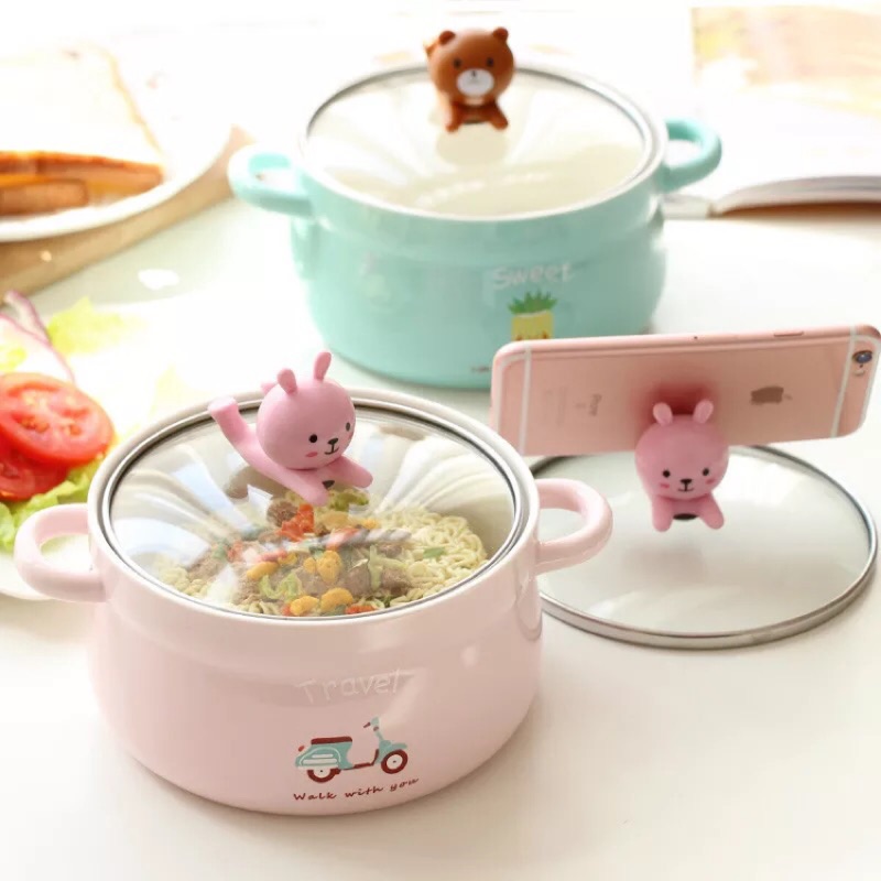🎀現貨+預購🎀日式超可愛兔子糖果色超大容量泡麵碗、湯碗1000ml贈叉子或湯匙