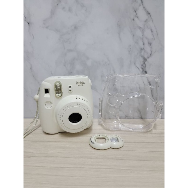 富士 Fujifilm instax mini8 拍立得 相機 公司貨【白色】【二手】附透明保護殼＋自拍鏡頭＋收納束口袋