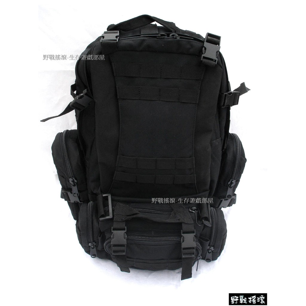 【野戰搖滾-生存遊戲】MOLLE模組化戰術大背包【黑色】 -內含多功能戰術腰包、雜物包~登山背包戰術背包行軍包