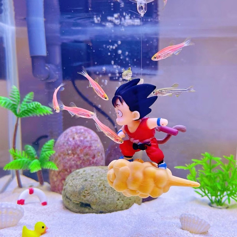 水族館裝飾配件龍珠 Z 兒童在翻筋斗雲上飛子悟空魚缸裝飾可動人偶 PVC 模型玩具